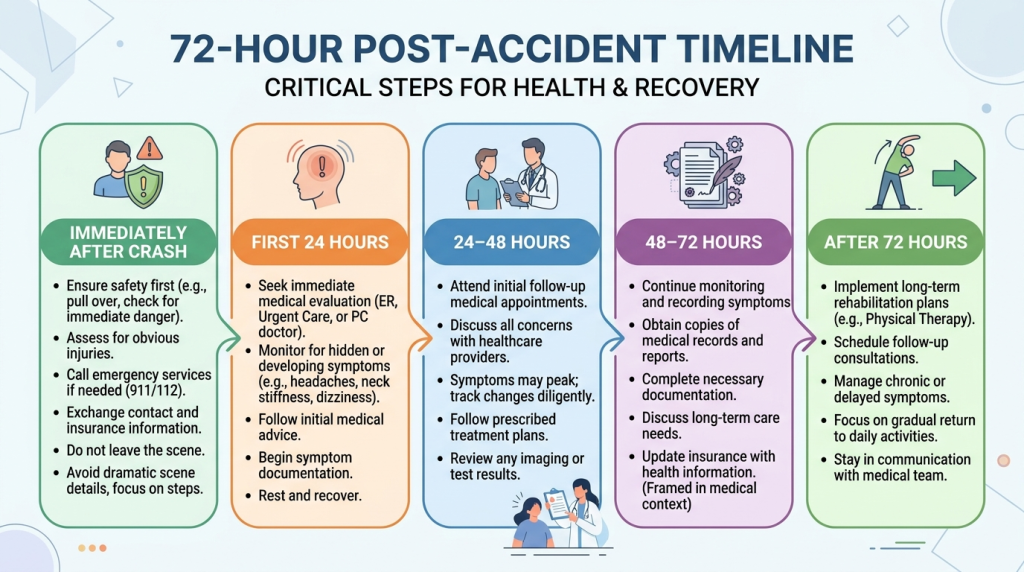 72-hour post-accident timeline after a car crash