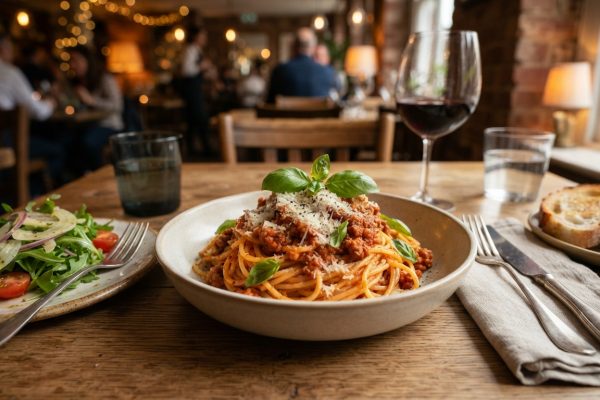 Restaurant-style pasta meal with homemade-inspired presentation