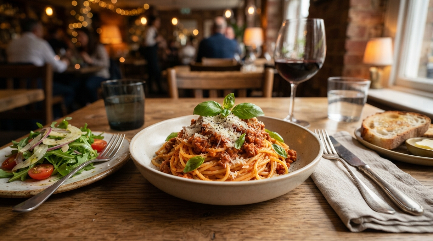 Restaurant-style pasta meal with homemade-inspired presentation